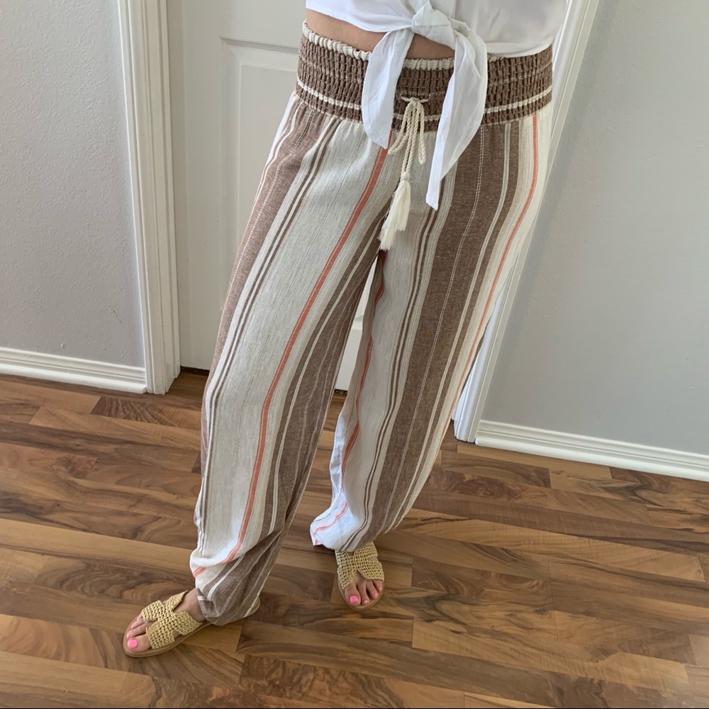 • Boho Striped Linen Pants
